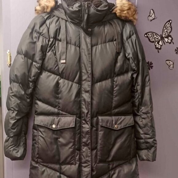 🔥 EDDIE BAUER Down Parka | Womens Black Long Winter Coat Sz (S) - Picture 2 of 8